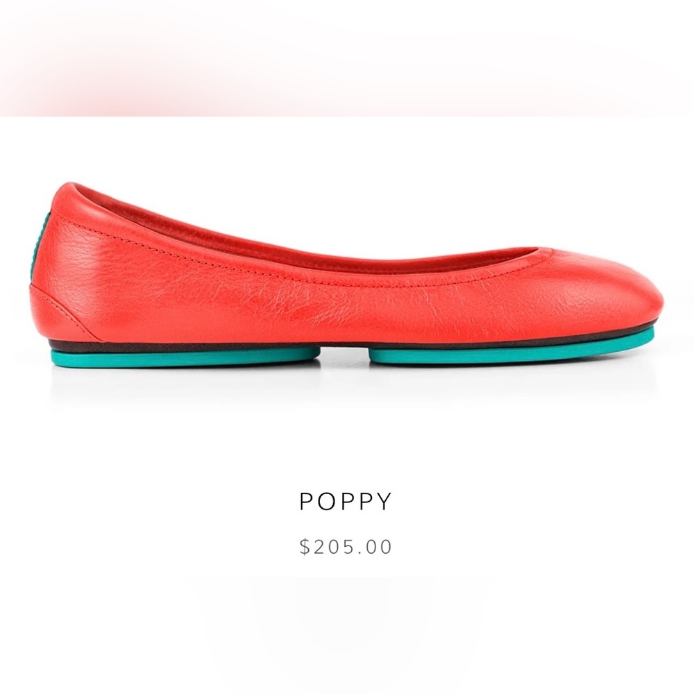 Tieks Poppy Red Flats with Teal Soles